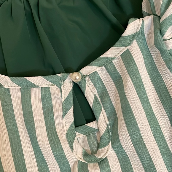 White & Green Stripe Ruffle Babydoll Tank & Green Shorts - Picture 9 of 9